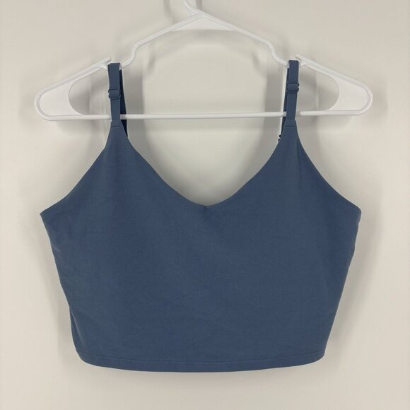 Athleta Elation V-neck Crop Tank Bra Size Large Blue Adjustable Straps Gym - Picture 1 of 6